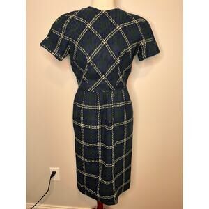 1950s Robbie Reid Black Watch Plaid Green Blue Christmas Wool Rockabilly Dress S